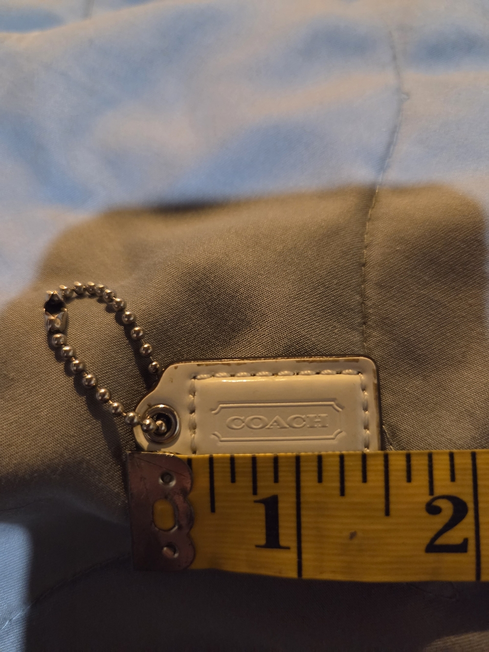Coach White Leather Key Tag with Silver Ball Chain